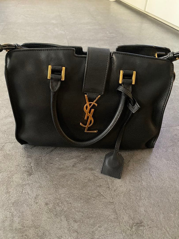 Ysl Baby Cabas Handbag Shoulder Bag Black Leather Gold Hardware