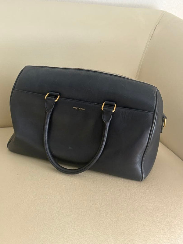 Handbag Black Leather Zippered Double Handles