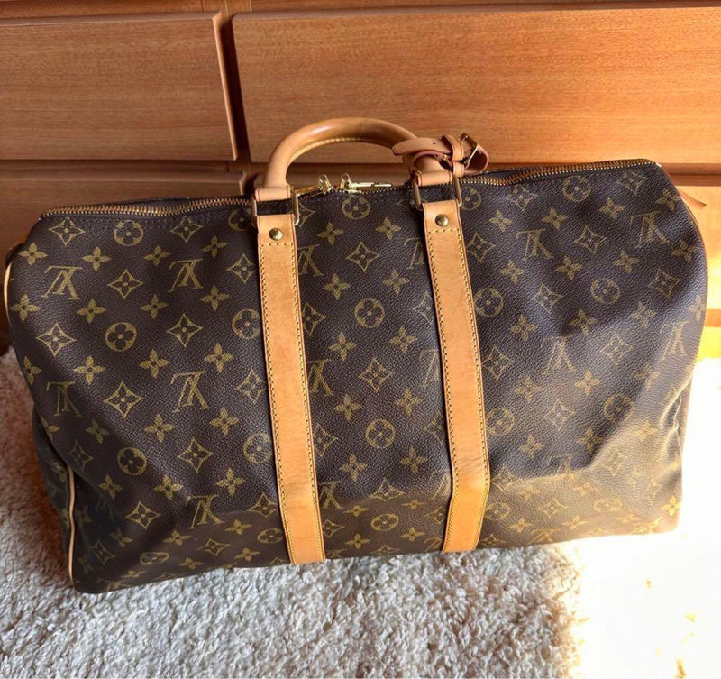 Louis Vuitton Monogram Keepall 45 Boston Bag Brown Leather