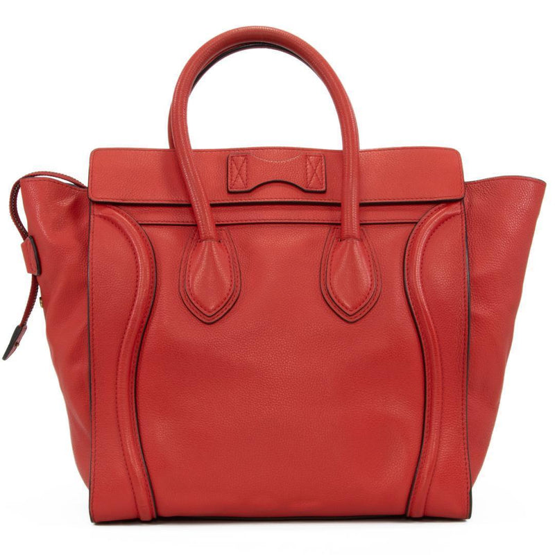 Celine Luggage Mini Shopper Handbag Calfskin Red S-SN-1101 S-PA-7707