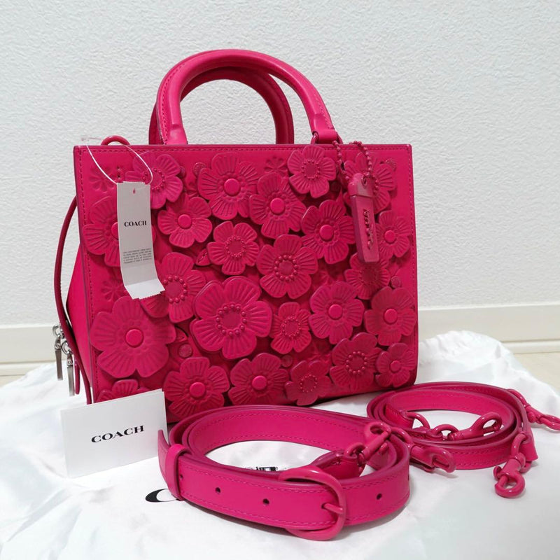 Coach Tea Rose Rogue 25 CU053 Tote Handbag Shoulder Bag Leather Pink
