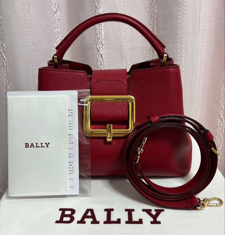 Bally Handbag Shoulder Bag Leather Red