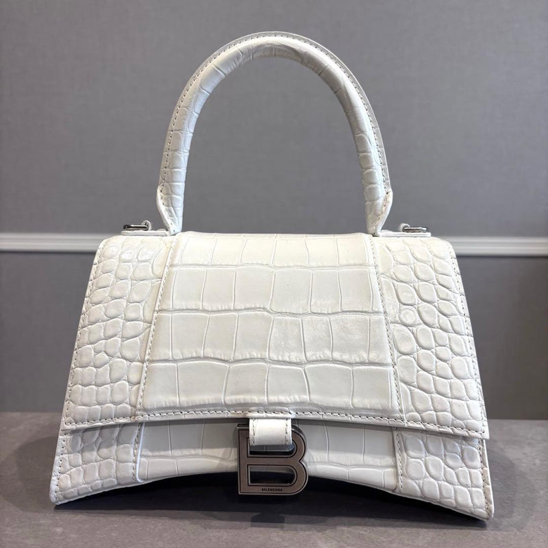 Balenciaga Hourglass Xs Shoulder Bag White Croc Embossed Leather