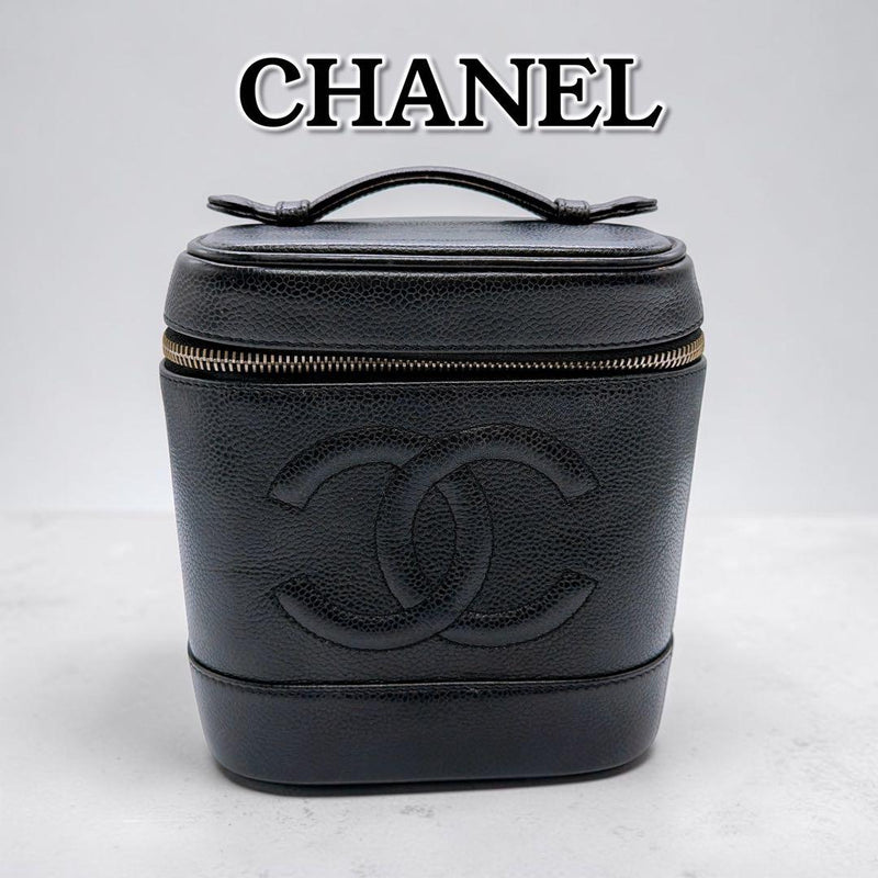 Chanel Caviar Skin Coco Mark Vanity Handbag Black