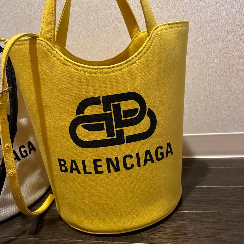 Balenciaga Logo Handbag Yellow Canvas Shoulder Bag