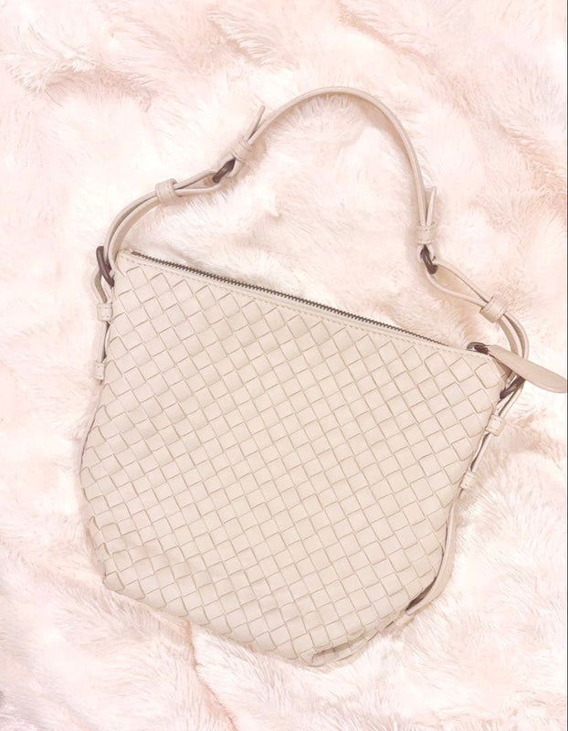 Bottega Veneta Intrecciato Handbag Shoulder Bag Lambskin White Leather