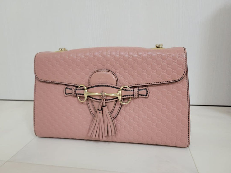 Gucci Emily Guccissima Chain Shoulder Bag Leather Pink