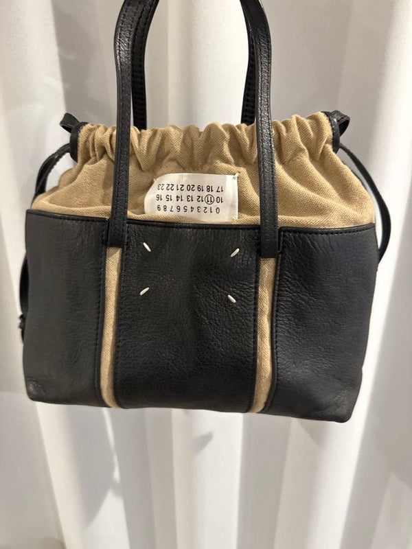 Maison Margiela Numeric Signature Drawstring Bag Black Leather Canvas