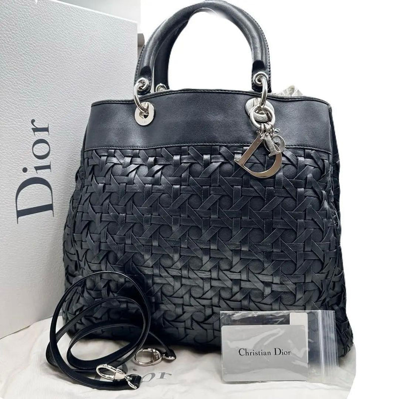 Dior Lady Dior 2way Handbag Black Lambskin Braided Leather