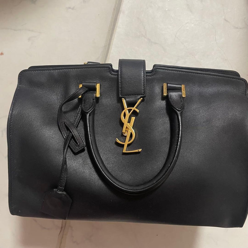 Saint Laurent Paris Monogram Cabas Handbag Black Leather