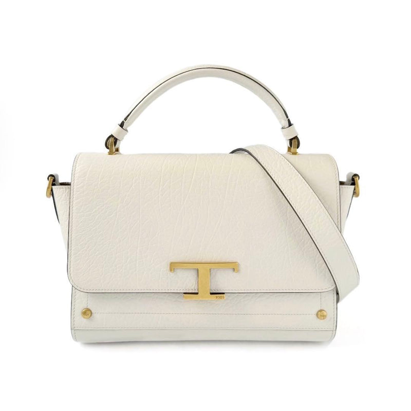 Tods T Timeless Handbag Shoulder Bag 2-Way Crossbody Leather White Ivory