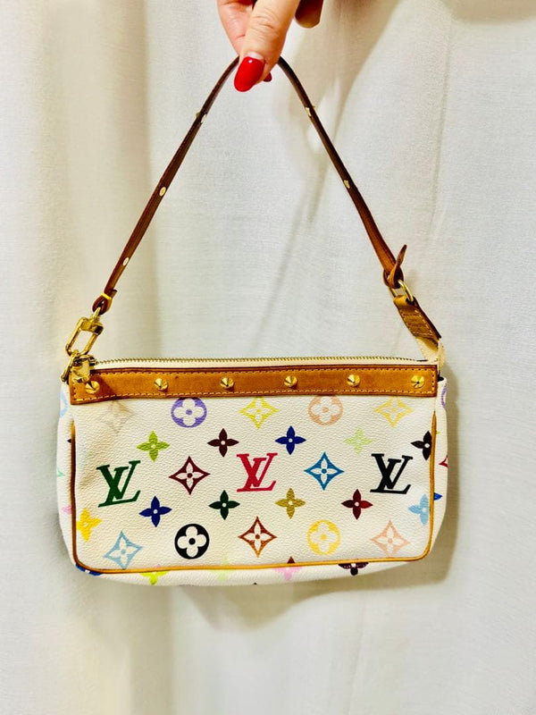 Louis Vuitton Monogram Multicolor Pochette Accessoires Handbag Leather White