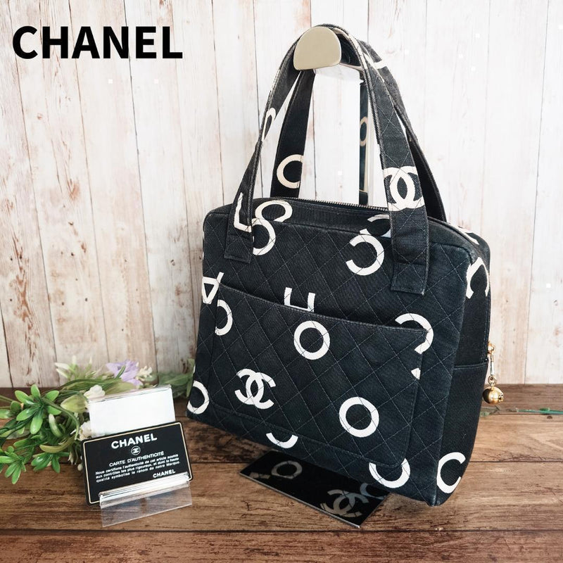 Chanel Matelasse Coco Mark Tote Bag Handbag Canvas Leather