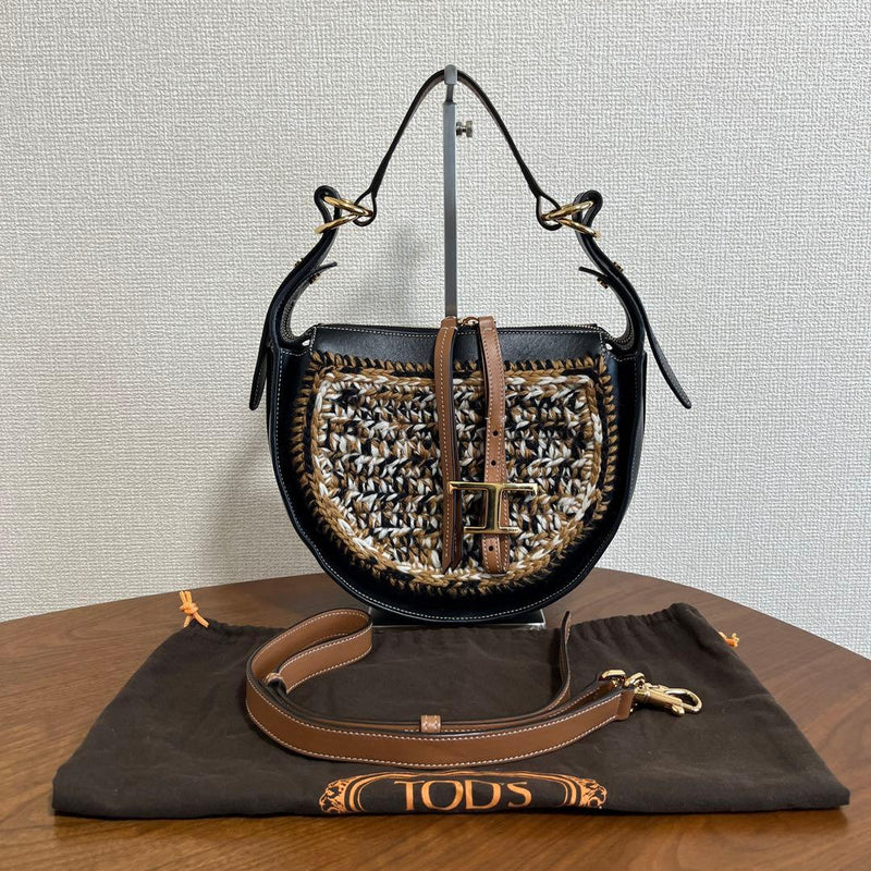 Tods T Timeless Hobo Handbag 2-Way Shoulder Bag Black