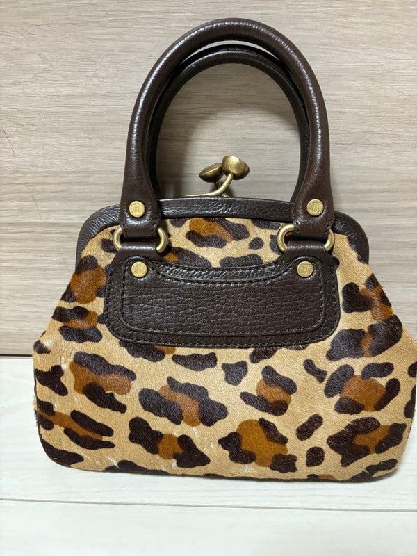 Celine Kiss Lock Clutch Bag Hair Calf Leather Leopard Print
