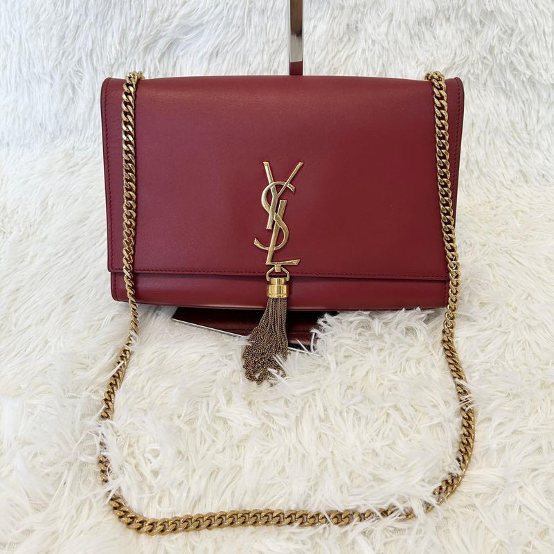 Saint Laurent Ysl Chain Bag Handbag Shoulder Crossbody Leather Red