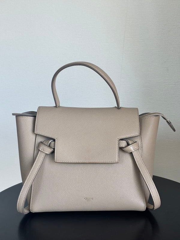Celine Nano Belt Bag 189003ZVA.18LT Handbag Grained Calfskin Light Taupe Gold