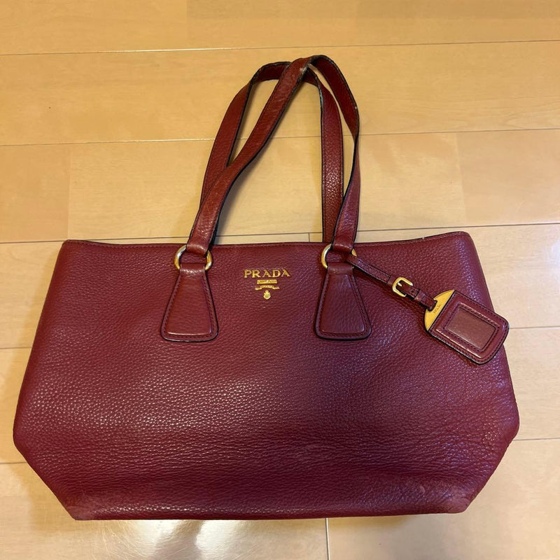 Prada Handbag Tote Bag Leather Burgundy