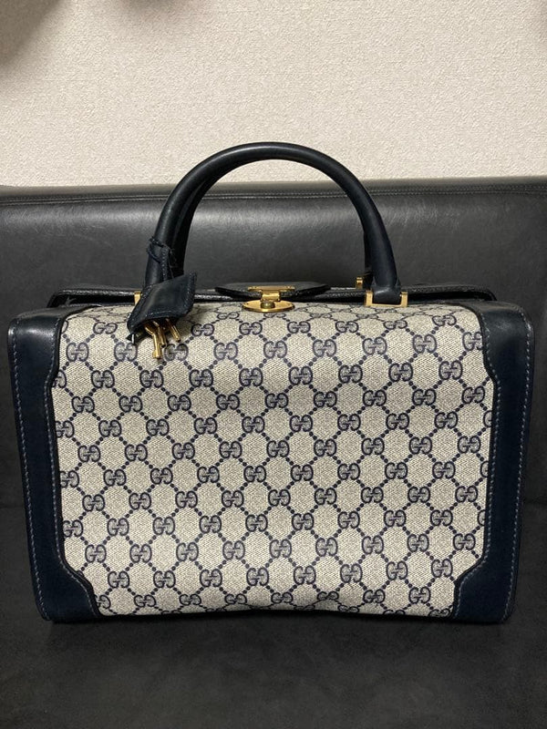 Gucci Old Gucci Boston Bag Pvc Leather Navy Handbag