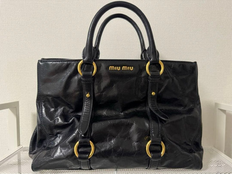 Miu Miu 2A44 Vitello Shine F0002 Nero 2-Way Shoulder Handbag Cowhide Black