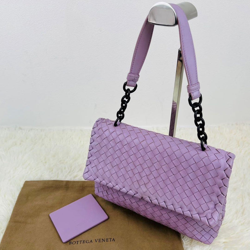 Bottega Veneta Intrecciato Handbag Tote Bag Leather Pink Purple Chain