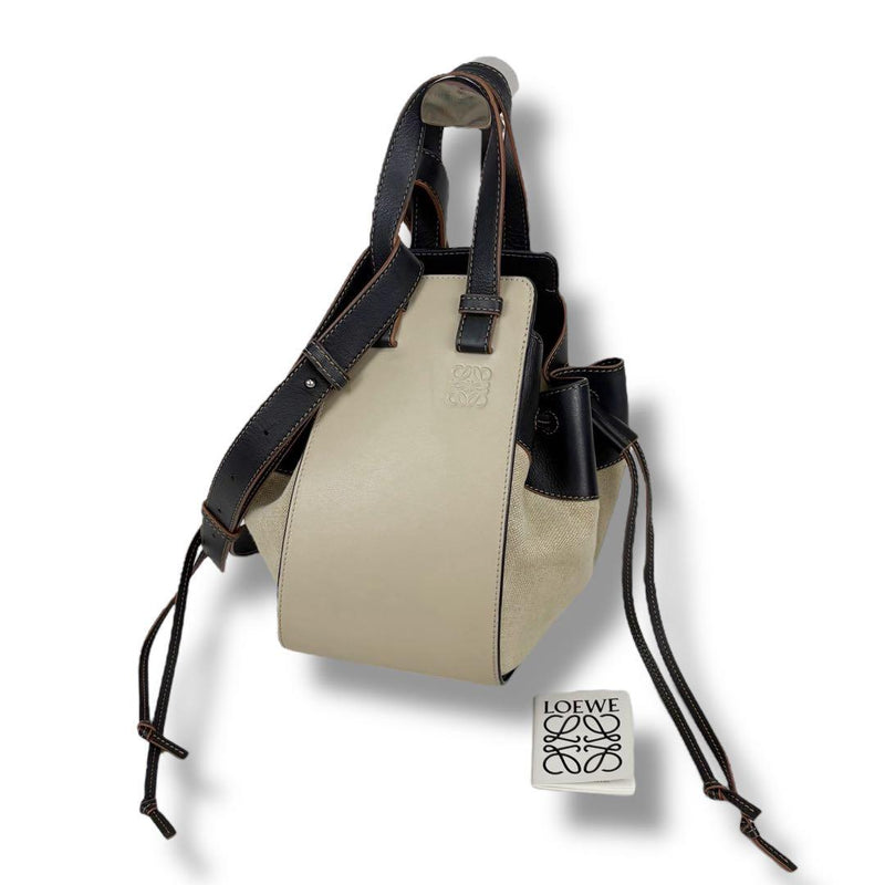 Loewe Hammock Drawstring Bag Mini Canvas Leather Dark Navy Beige Sand