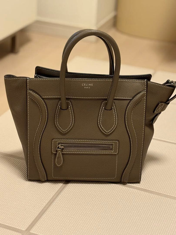 Celine Luggage Medium Shopper Handbag Greige Leather Tote Bag