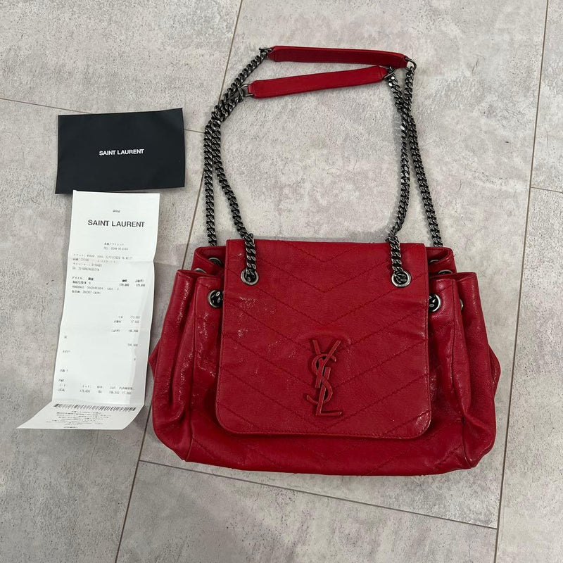 Saint Laurent Quilted Shoulder Bag Chain Strap Red Leather