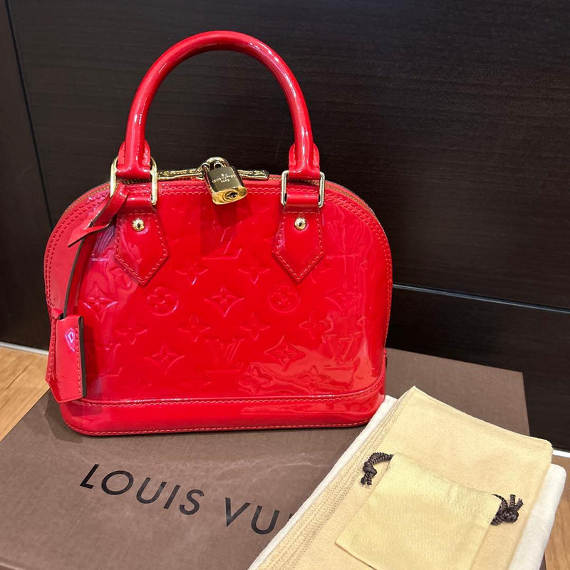Louis Vuitton Alma M90174 Handbag Vernis Cerise Red Monogram Canvas