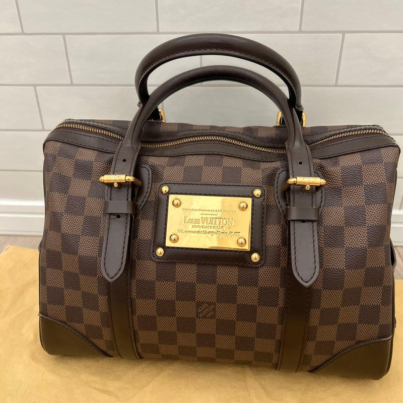 Louis Vuitton Damier Berkeley Handbag Brown Coated Canvas Gold Hardware