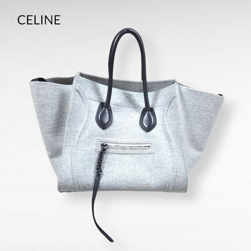 Celine Luggage Phantom Tote Bag Felt Light Gray Black Leather Handbag