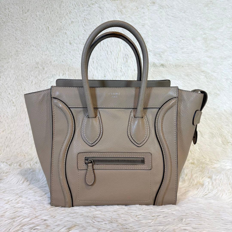 Celine Luggage Micro Shopper Handbag Leather Beige
