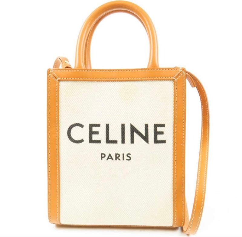 Celine Small Vertical Cabas Canvas Leather 2-Way Handbag Shoulder Bag