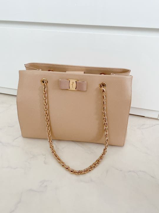 Salvatore Ferragamo Vara Shoulder Crossbody Bag Leather Beige