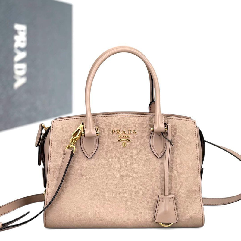 Prada 1BA164 Saffiano Leather 2WAY Handbag Shoulder Bag Beige
