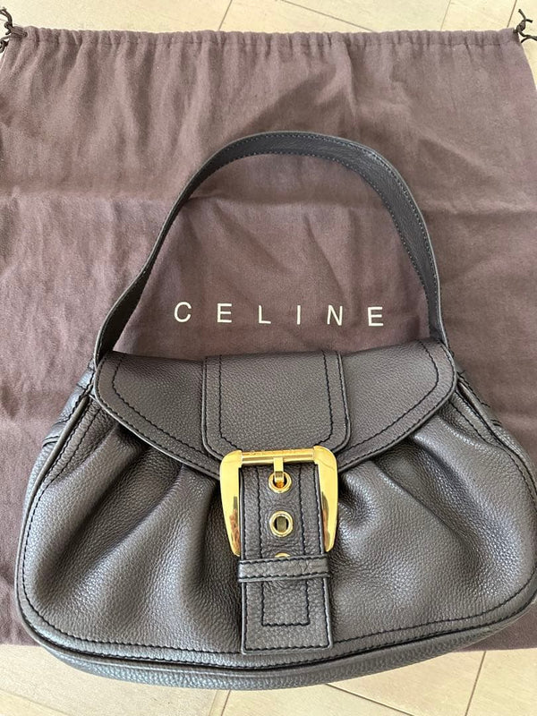 Celine Chouquette Shoulder Bag Dark Brown Genuine Leather Gold Buckle