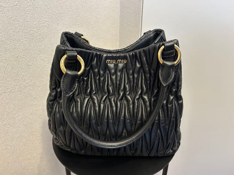 Miu Miu Matelasse 5BE886 2-way Bucket Bag Leather Black