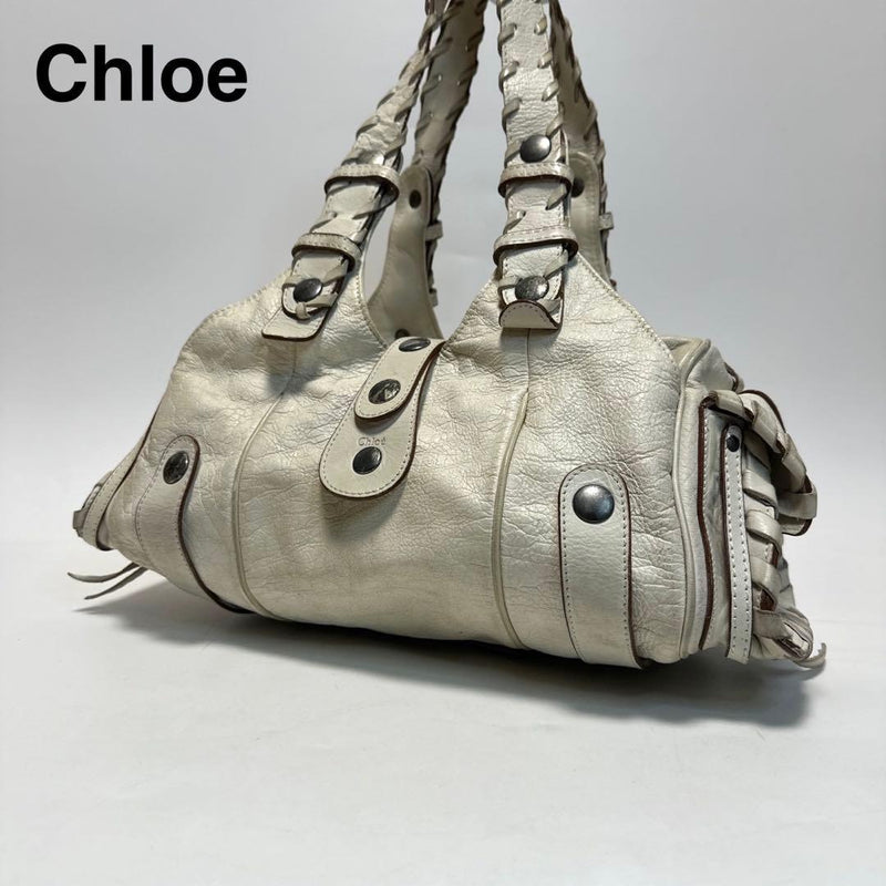 Chloe Silverado Tote Handbag Leather White Silver Hardware