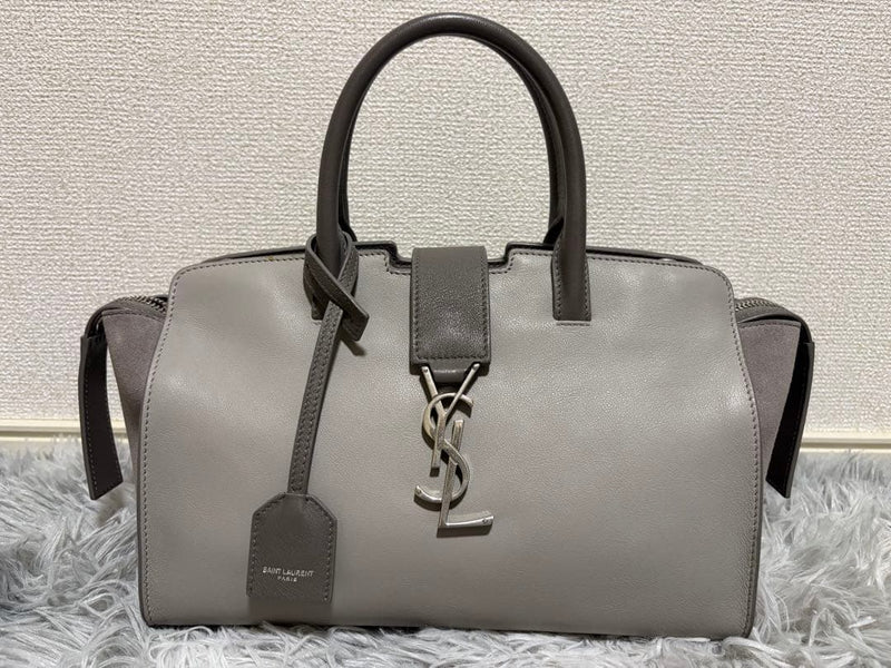 Saint Laurent Downtown Cabas Handbag Shoulder Bag Leather Bi-color Gray Suede