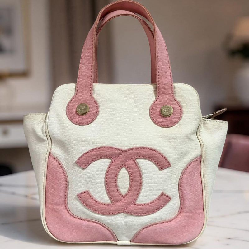 Chanel Marshmallow Canvas Bag Pink White Handbag