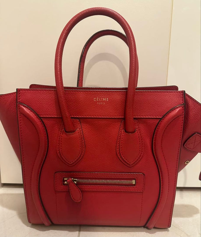 Celine Luggage Handbag Leather Red Tote Bag