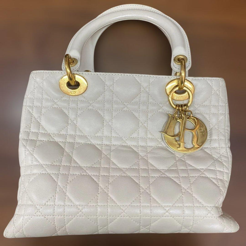 Dior Lady Dior Handbag White Leather Shoulder Bag
