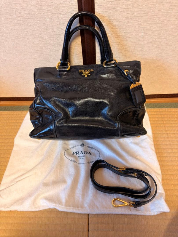 Prada Handbag Leather Black Tote Shoulder Bag