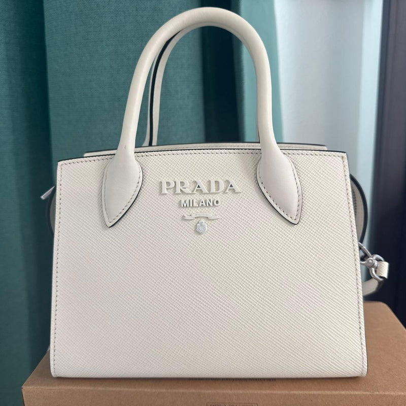 Prada Saffiano Leather Handbag Tote Bag White