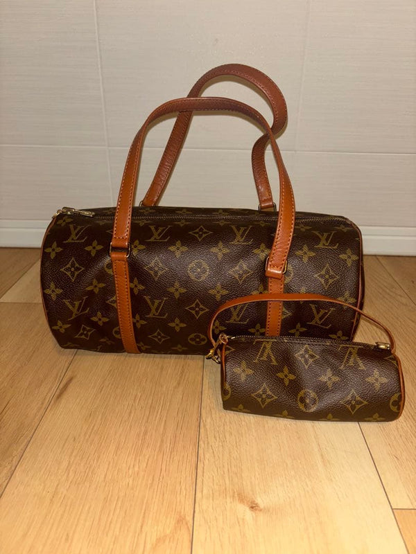 Louis Vuitton Papillon 30 Monogram Handbag Pouch Set Brown Leather