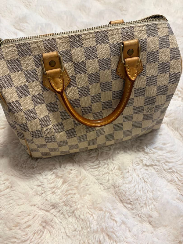 Louis Vuitton Damier Canvas Mini Handbag Beige Brown Leather