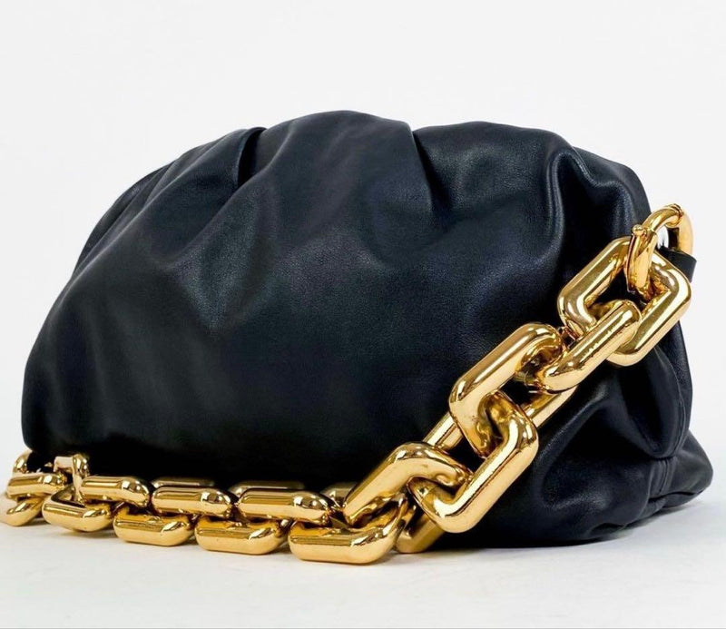 Bottega Veneta Chain Shoulder Bag Crossbody Handbag Leather Black