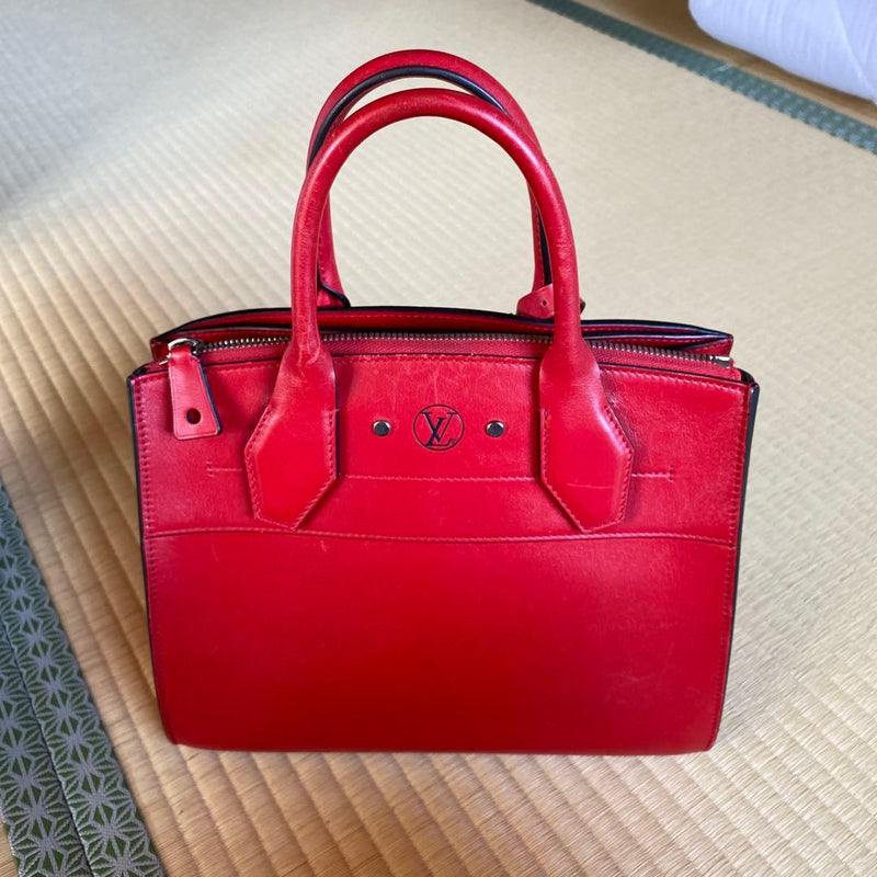 Louis Vuitton City Steamer Handbag Shoulder Bag Leather Red