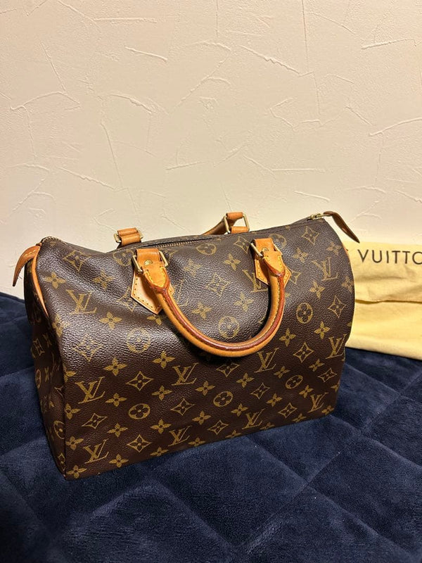 Louis Vuitton Monogram Handbag Tote Bag Brown Leather