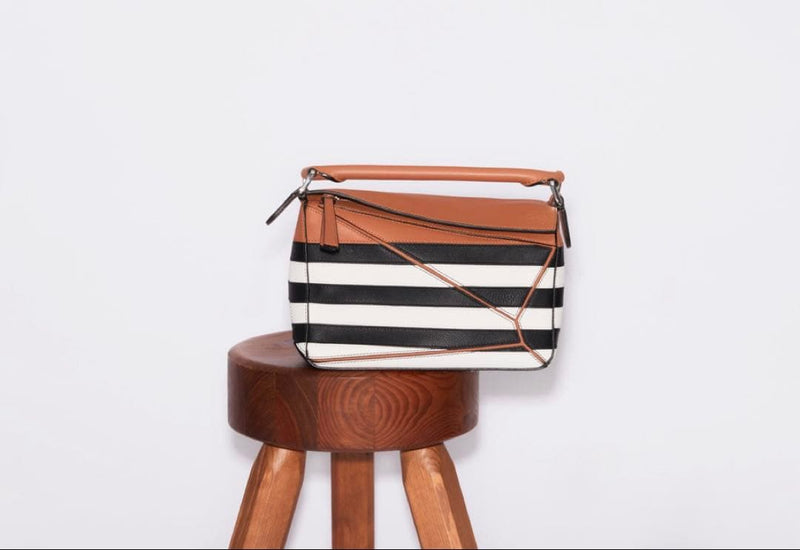 Loewe Puzzle Small Tan Striped Leather Shoulder Handbag Crossbody